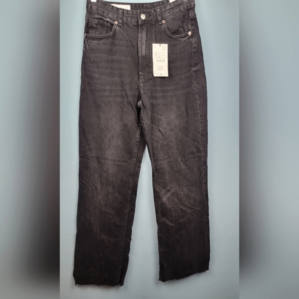 Zara Black‎ Wide Straight Leg Cotton Denim Jeans  Pants Size 6